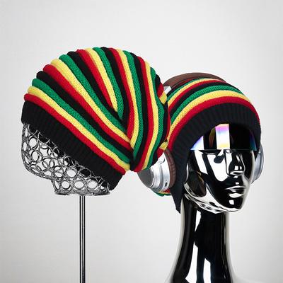 Men Women Autumn Winter Color Striped Wool Hat Rainbow Knitted Warm Cap