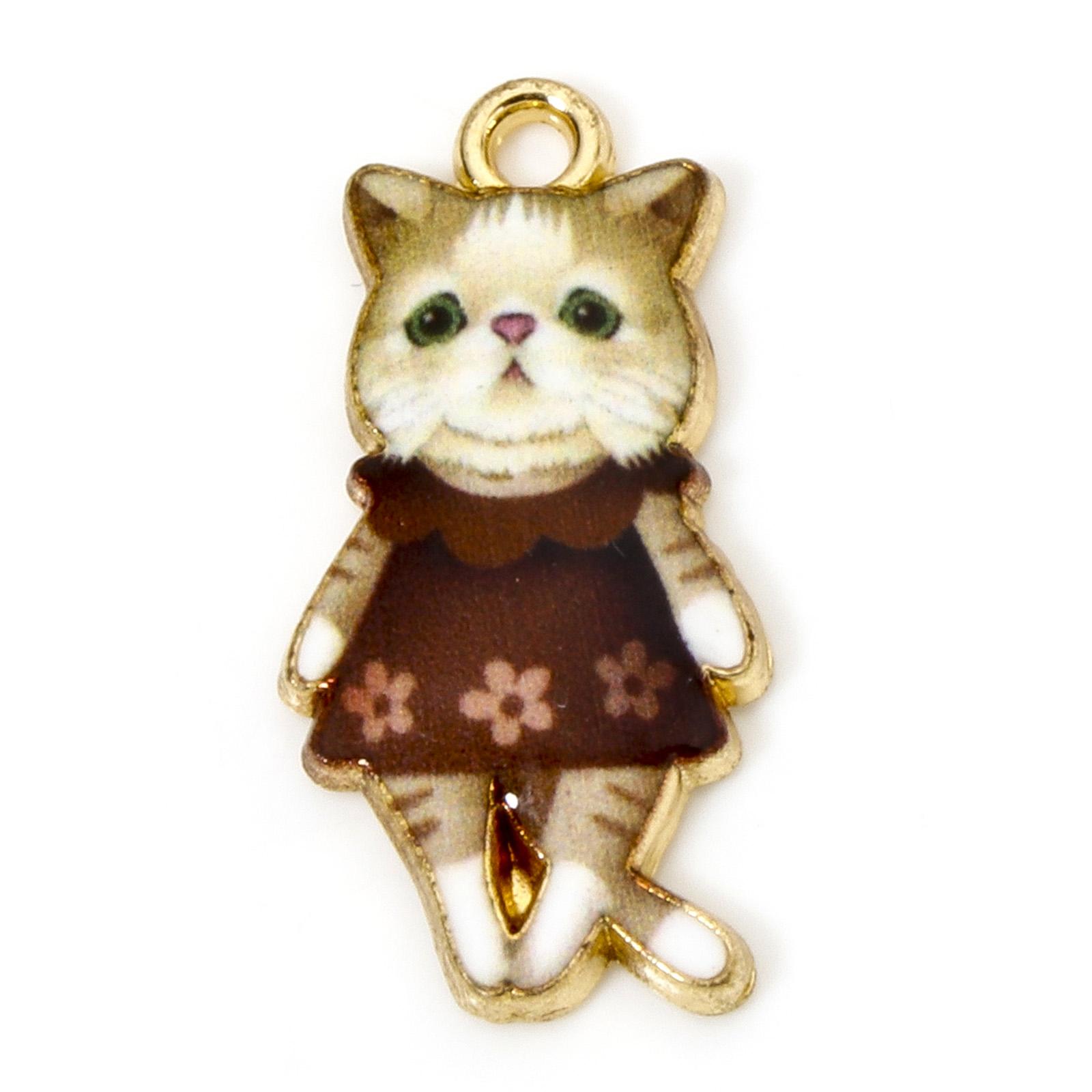 

10pcs Cute Cat Enamel Charms Zinc Based Alloy Charms Gold Plated Multicolor Cat Animal Skirt Pendants DIY Necklace 25mm X 12mm