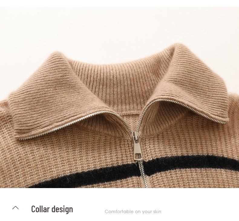 Soft Luxury Cashmere Polo Collar Sweater for Women - Thick, Loose Knit Pullover for Autumn and Winter