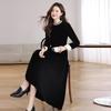 Hepburn Style Black Velvet Long Sleeve Dress - French High-End Autumn/Winter Women's Waist-Cinched Slimming Gown