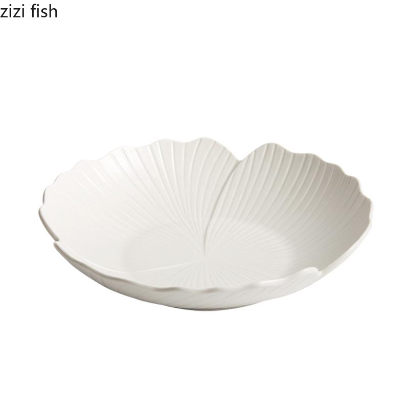 Ceramic Salad Plate Flower Shape Solid Color Tableware Soup Basins Soup Bowl Hotel Restaurant Snack Dessert Tray Vegetable Plate