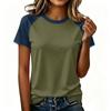 Women Casual Short Sleeve Raglan Sleeve T Shirt Crew Neck Color Block Loose Fit Lightweight Summer Top