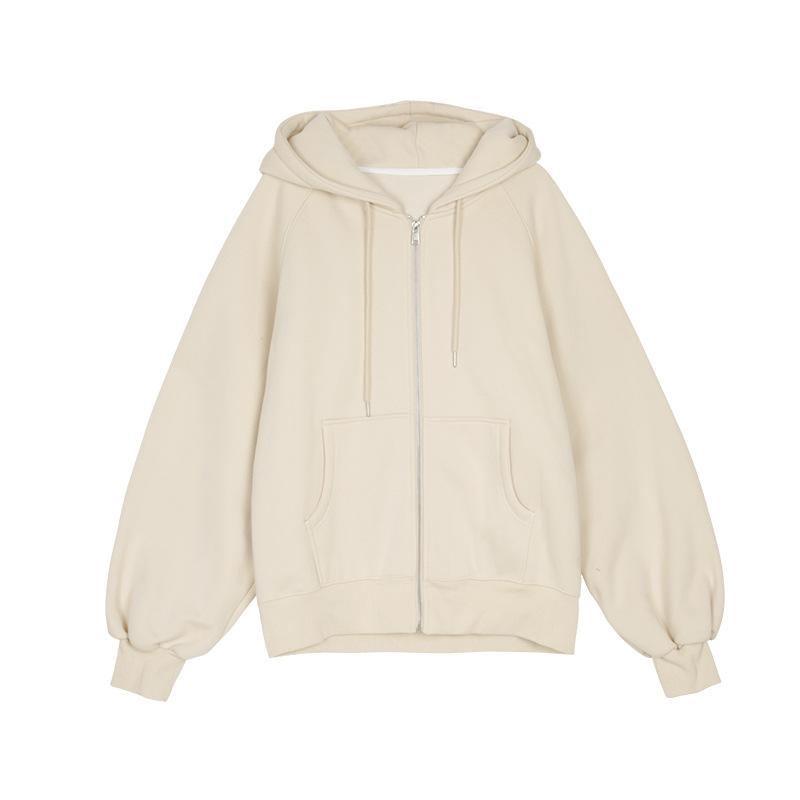 Dámské mikiny 2023 Retro jednobarevné mikiny na zip Oversized mikiny Verze Harajuku Dlouhý rukáv Bundy s kapucí Kabát Krátký Univerzální Top
