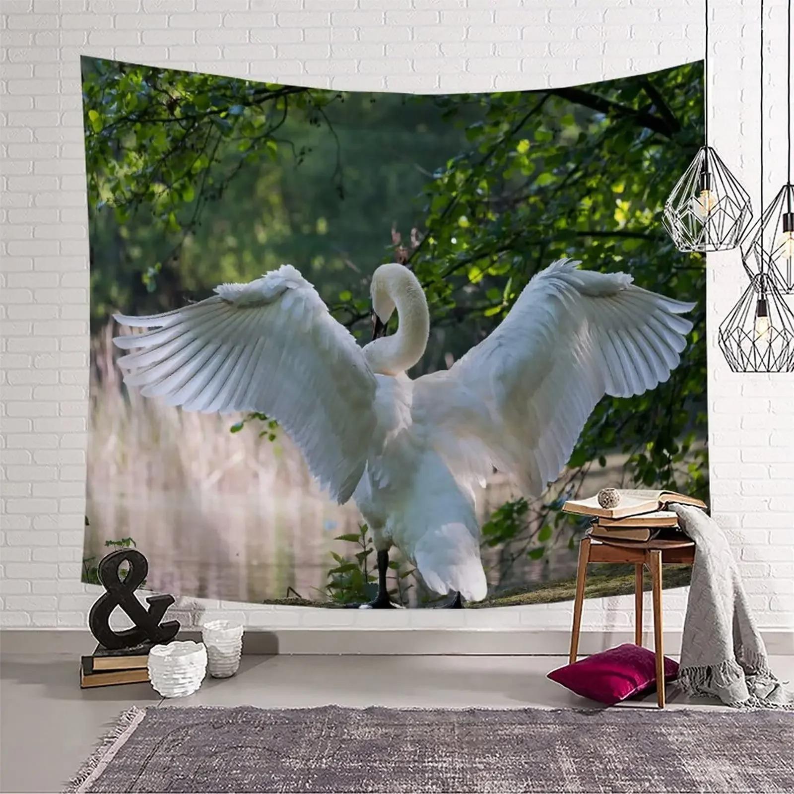

Гобелен с изображением пары лебедей, украшение для офиса, гостиной, настенный гобелен для дома 100x75cm