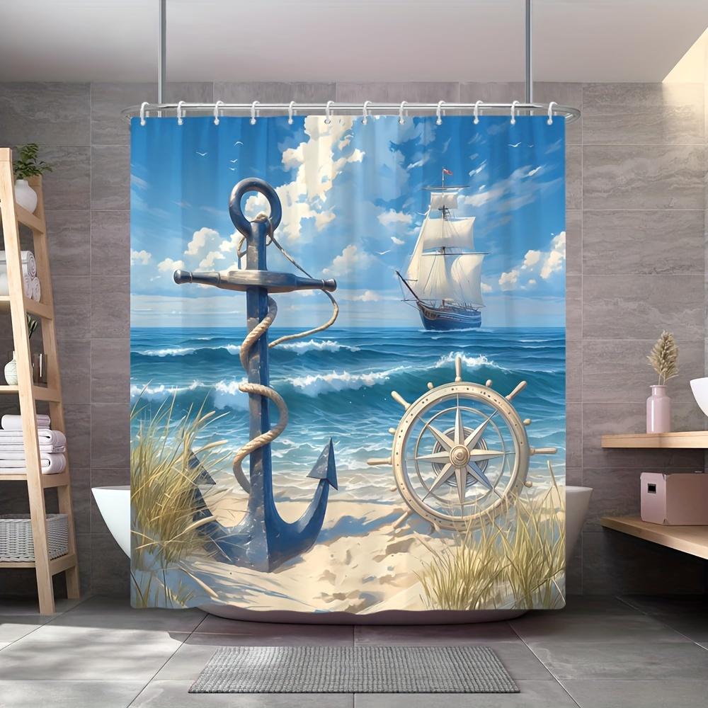 "Seaside Nautical Shower Curtain" - Coastal Bath Decor, Perfect for Those Who Love Ocean and Sailing-Inspired Designs"