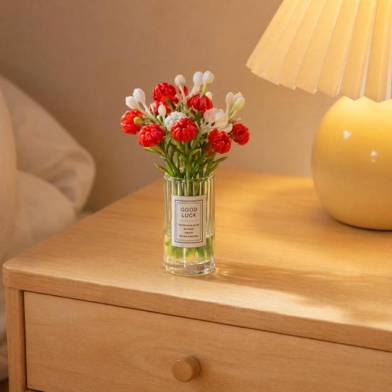 Miniature Flower Vase for Dollhouse, Mini Floral Vase Figurine, Tiny Clear Plants Vase Model, 1/12 Scale Dollhouse Decor Accessories