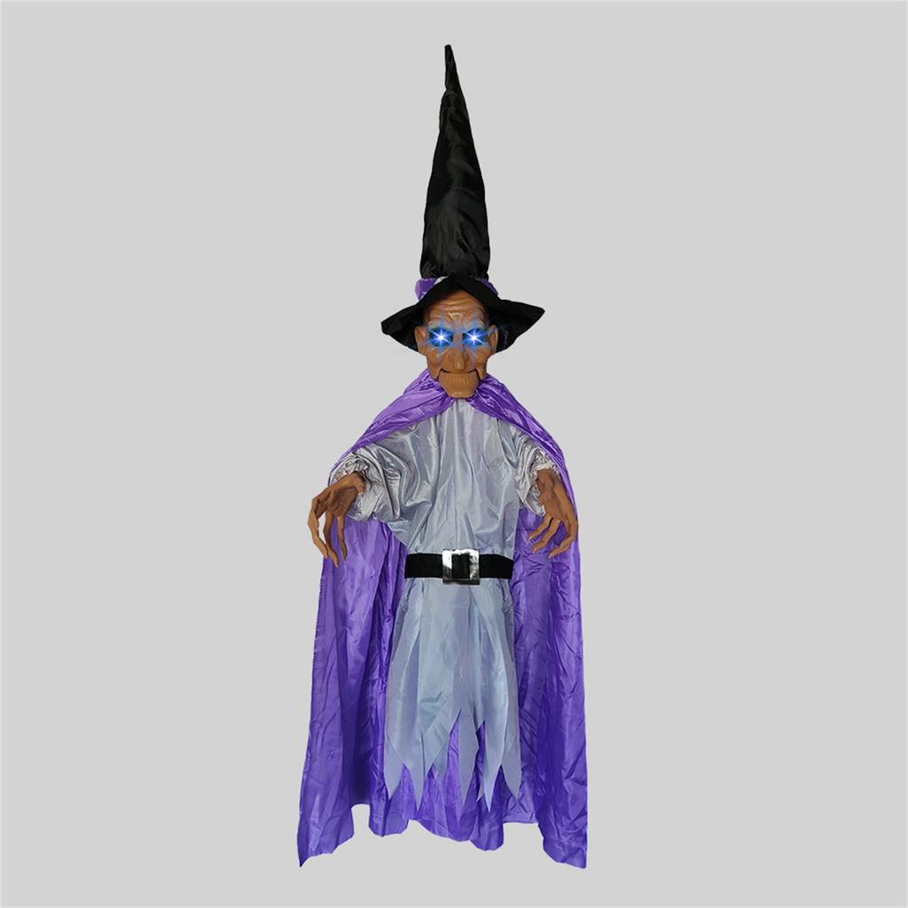 Halloween Decor Animated Purple Witch Hanging House Prop Decorations LED Eyes