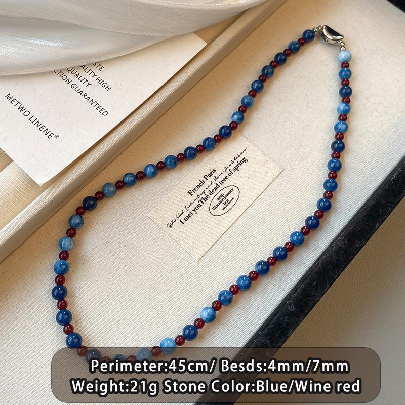 

Light Luxury Natural Stone Bead chain Blue Agate Stone Short Necklace 2026 Trendy Jewelry For Women Collarbone Chain Accessories 45cm