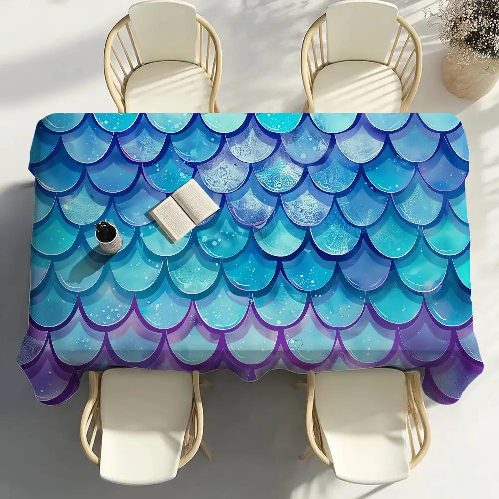 Fish Scales Pattern Table Cloth Party Decor Dining Room Home Kitchen Patios Waterproof Stain-Proof Table Cloth