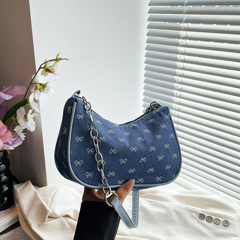 Women Shoulder Bag Fashion Denim Shoulder Bag, Simple Solid Color Handbag, Women's Chain, Underarm Hand, Women's Bag
