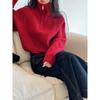 Korean Design Turtleneck Semi-zipper Women Short Autumn New High-waist Sweater Loose Thick