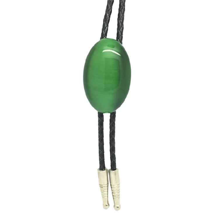 Unisex Western Vintage Cats Eye Green Stone Pendant Bolo Tie Braided Leather Rope Necktie Necklace Jewelry Neckwear 1