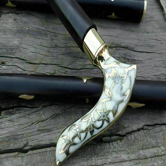 Antique Brass Flower Leaf Solid White Style Vintage Black Wooden Walking Stick Cane Gift for Men and Women