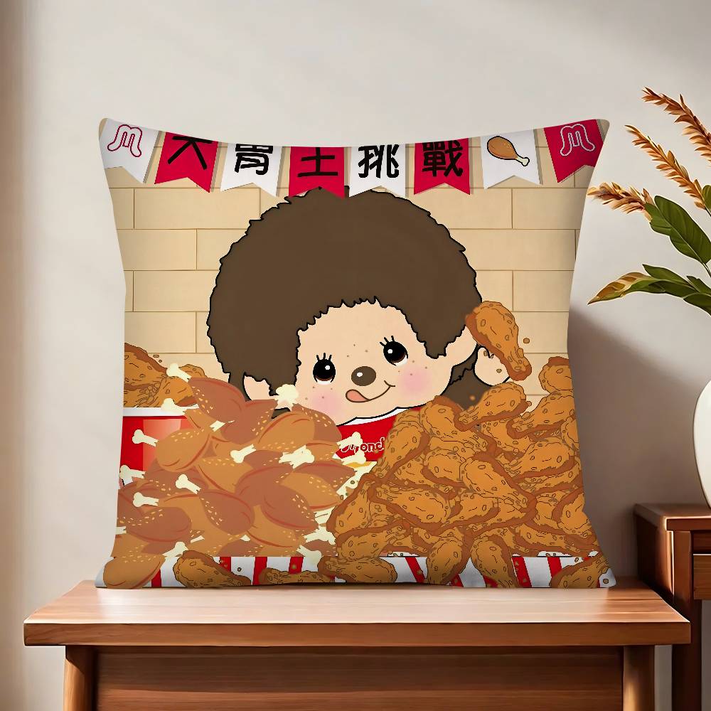 Cartoon Animation M-Monchhichi Pillow Case Fashion Square Pillowcase Bedroom Sofa Room Ins Decoration Leisure Cushion Cover