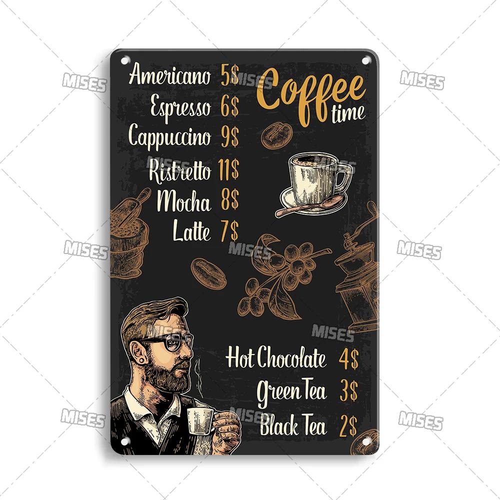 MISES Kaffemeny Väggskylt i metall Plåt Café Metallplakett Vintage Metallskylt Hem Café Studio Metallaffisch Industriell Dekorskylt