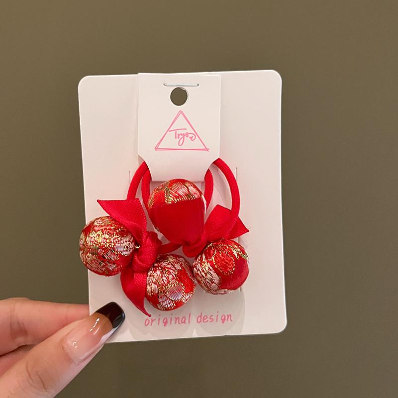 Chinese New Year Red Embroidery Hair Tie for Girls