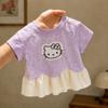 Girls Summer Short Sleeve T Shirt Cotton Polka Dot Applique Top
