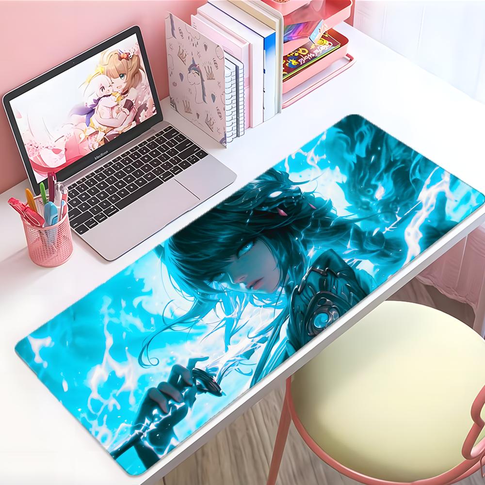 Gaming Mouse PadAntislip BaseStitched EdgesCool Anime Girl Collection with SwordsMagical Power Print for Gamer Office Home