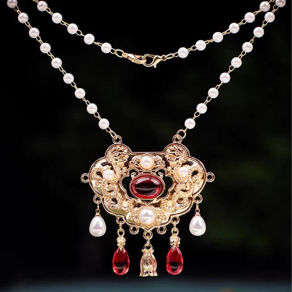 Vintage Chinese Necklace with Antique Bell Pendant Exquisite Traditional Necklace Inspired by Hanfu Fashion for Women