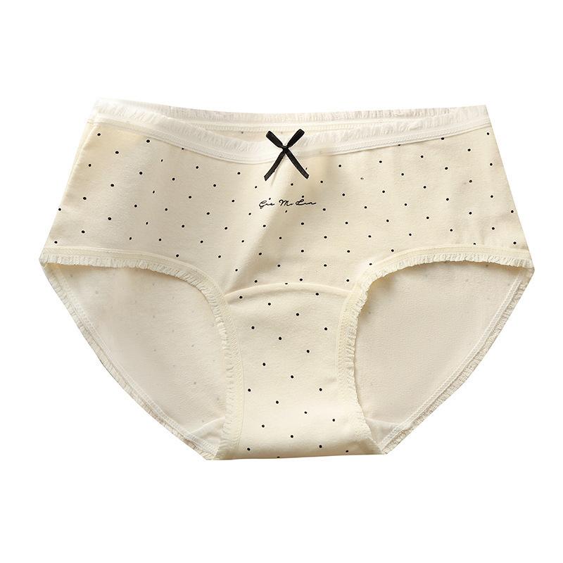 Female Spring and Summer Point Pure Cotton 10A Antibacterial Extended Skin Friendly Breathable Mid Waist Briefs