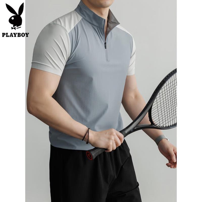 PLAYBOY Men s Short Sleeve Half-Zip Polo Shirt 3XL