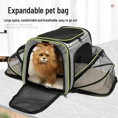 Foldable, Expandable Pet Travel Bag: Large-Capacity, Breathable, Portable Design for Cats and Dogs.