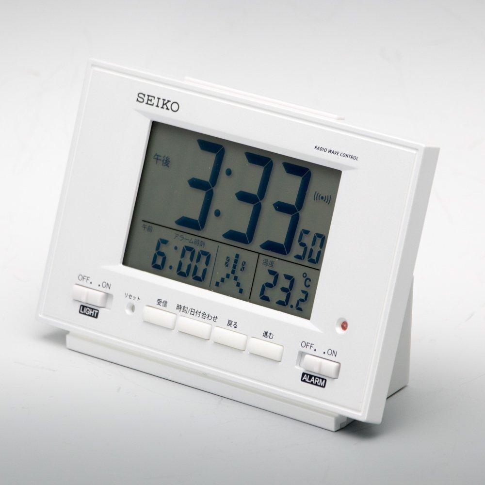 Seiko Clock Alarm Automatic Temperature Visible at White SQ778W SEIKO Clock, Illumination, Radio-Controlled, Digital, Calendar, Display, Night, Pearl,