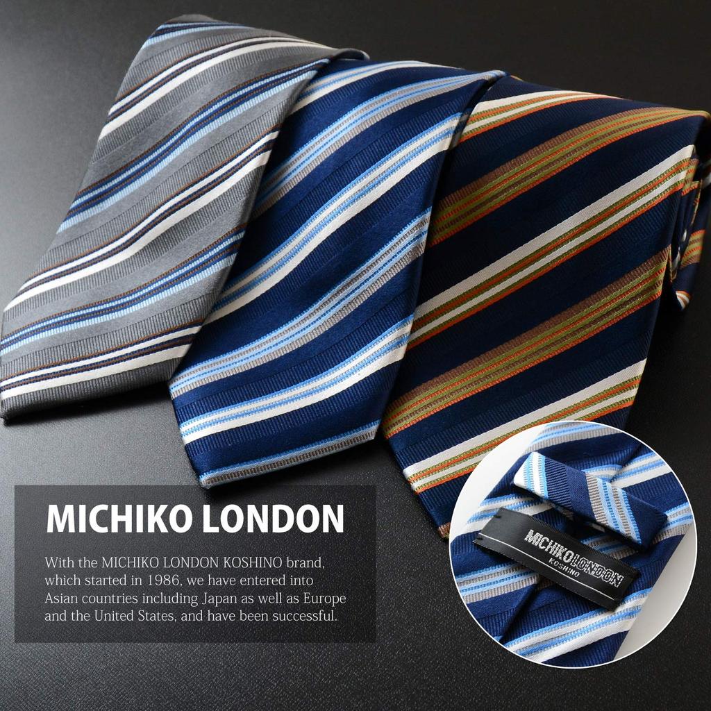 [Michiko London] Brand Necktie, 100% Silk, Jacquard Weave, Stripe (Pattern A: Gray)