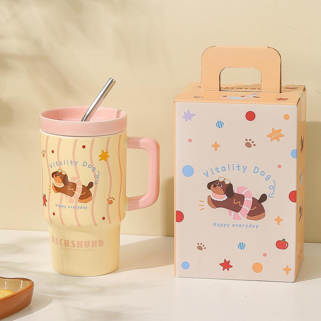 Ins Wind Welpenbecher, hochwertiger Becher, Keramik-Wasserbecher mit großem Fassungsvermögen, Geburtstagsgeschenk für Mädchen