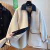 Women's Loose Fit Denim Patchwork Lambswool Jacket - Korean Style Autumn/Winter Plus Size Fur Top