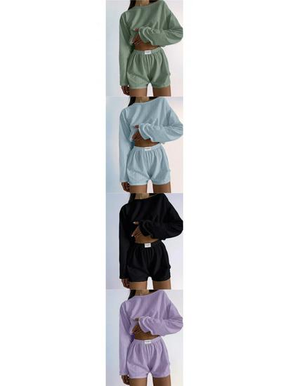 Europäischer und amerikanischer Damen Frühling/Sommer Slim-Fit Set: Lockeres Pullover-Top & Shorts, Schlichter, modischer, vielseitiger Stil