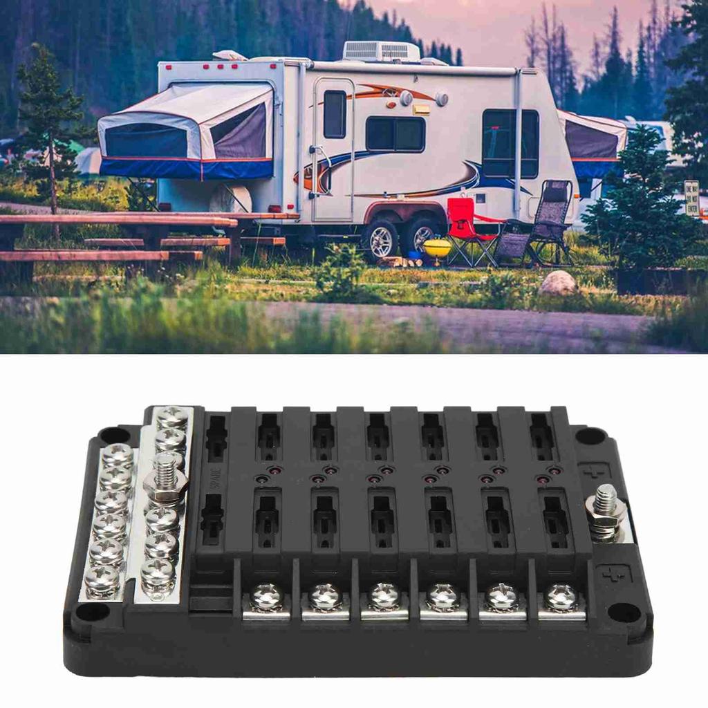 12 Way Blade Fuse Block Waterproof Fuse Box Holder with Negative Bus LED Indicator for Car Marine Bo