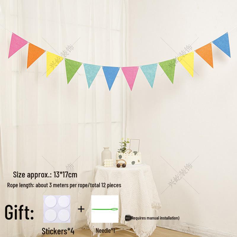 Yellow-Green Felt Pennant Bunting for Kids' Birthday or Kindergarten Decor