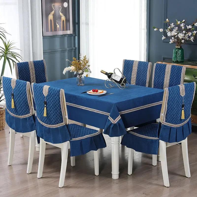Rectangular Dining Table Cloth Chairs Cover Set Home Tea Table Cloth Lace Chairs Cushion Round Tablecloth Anti Slip Stool Cover