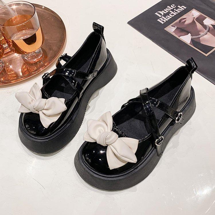 Fashion Platform Muffin Bow PU Leather Shoes Women's 2024 New Autumn Lolita Big Head Mary Jane Single Shoe Student Cosplay Shoes Loafers