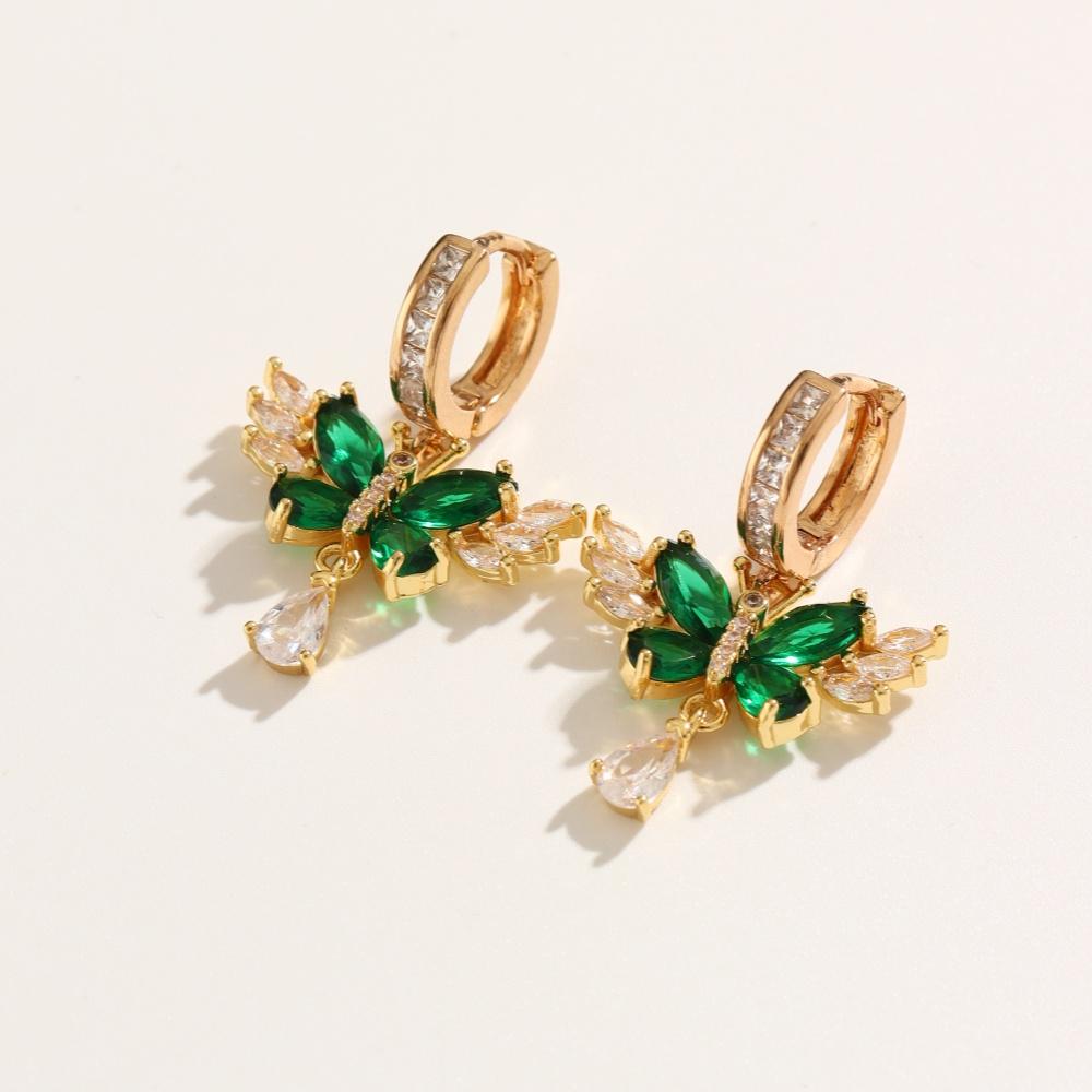 1 Pair Fashion Butterfly Water Drops Zirconia Dangle Earrings for Women Golden Earring Jewelry Wedding Party Accessories