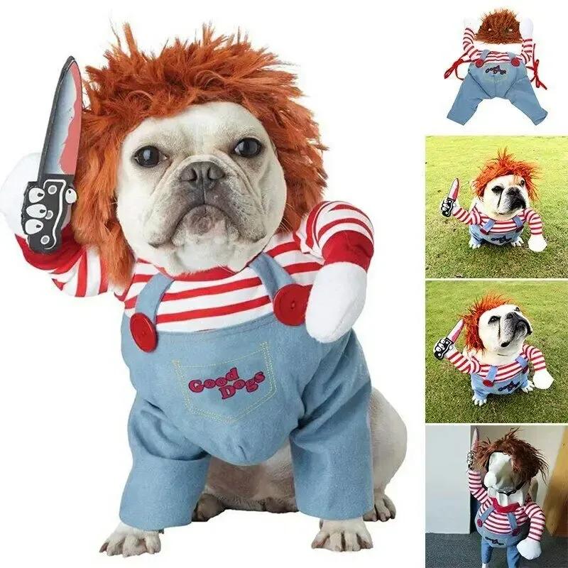 Dog Cat Costumes Pet Funny Costume Chucky Deadly Doll Cosplay Party Fancy Festival Cloth Cat Clothes
