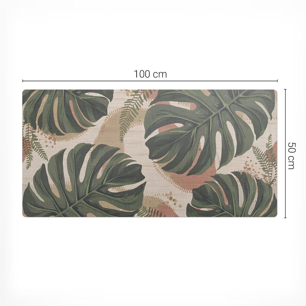 Nowoczesna Winylowa Mata Pod Klawiaturę Liście Monstera Retro 100X50 Cm