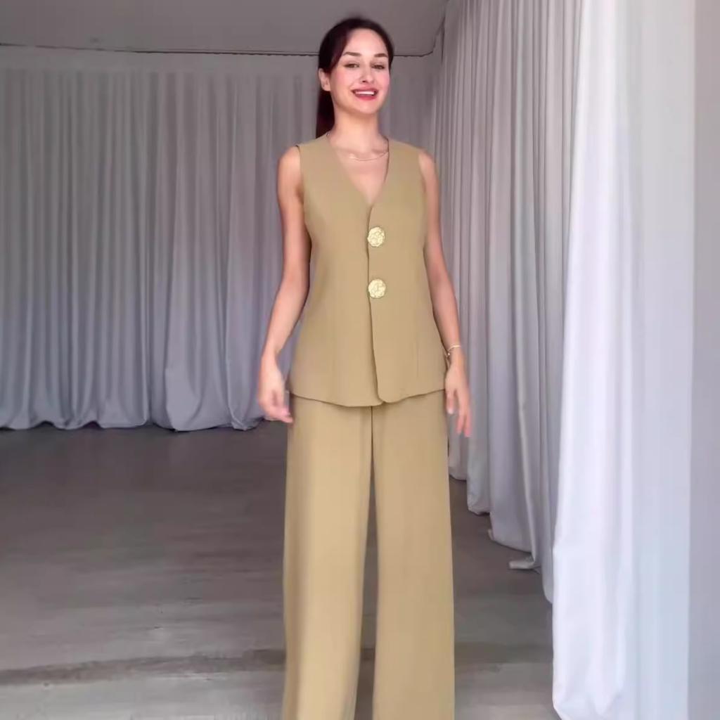 Summer European American Sleeveless Slim Fit Vest Temperament Commuter Pants Suit
