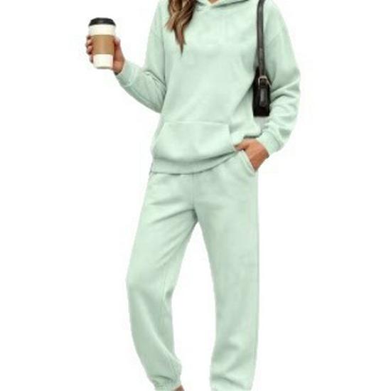 Europäischer & Amerikanischer Damen Herbst/Winter 2-teiliger Casual Hoodie Sweatshirt und Sweatpants Set