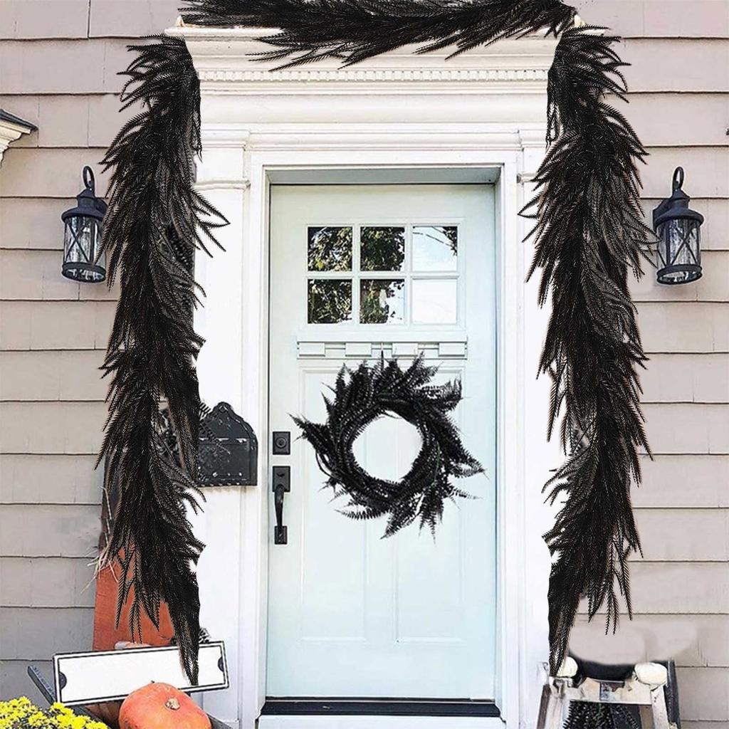 Halloween Garland Decorations Black Artificial Branch Fake Pine Vine Wall Hanging Ornament Festival Fireplace Decor 150CM