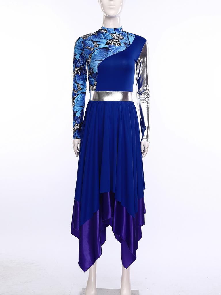 Liturgische Lof Dansjurk voor Vrouwen Kleurblok Onregelmatige Jurk Kerk Aanbidding Dans Kostuum