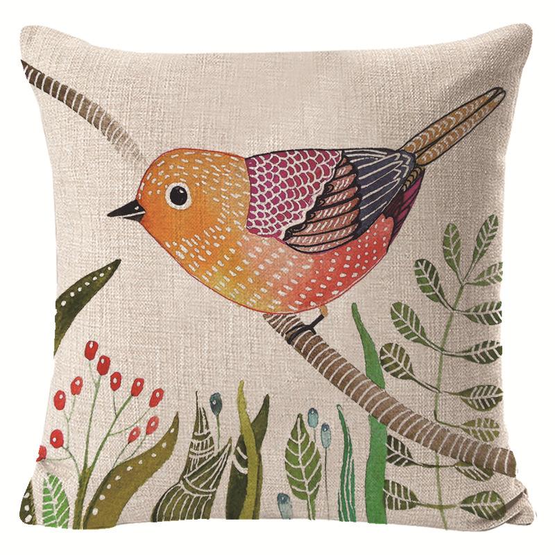 Village Style Rural Flower And Bird Sofa Pillow Cover Linen Spring Cushion Cover Car Waist Backrest Cover