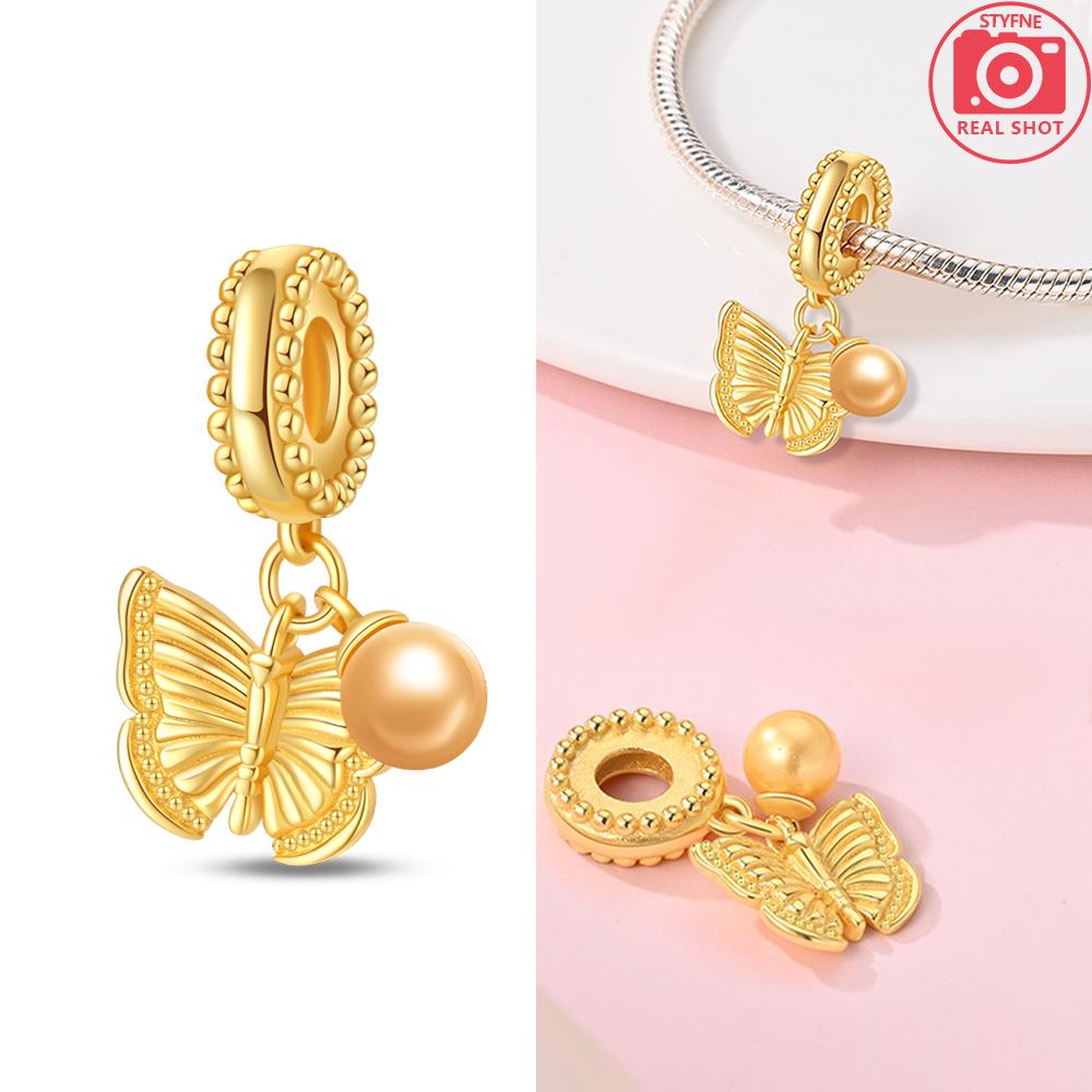 Exquisite Charm Gold Pearl Pendant Heart Love Beads Fit Copper Bracelet Jewelry Women Gift Diy Valentine'S Day Gift Necklace