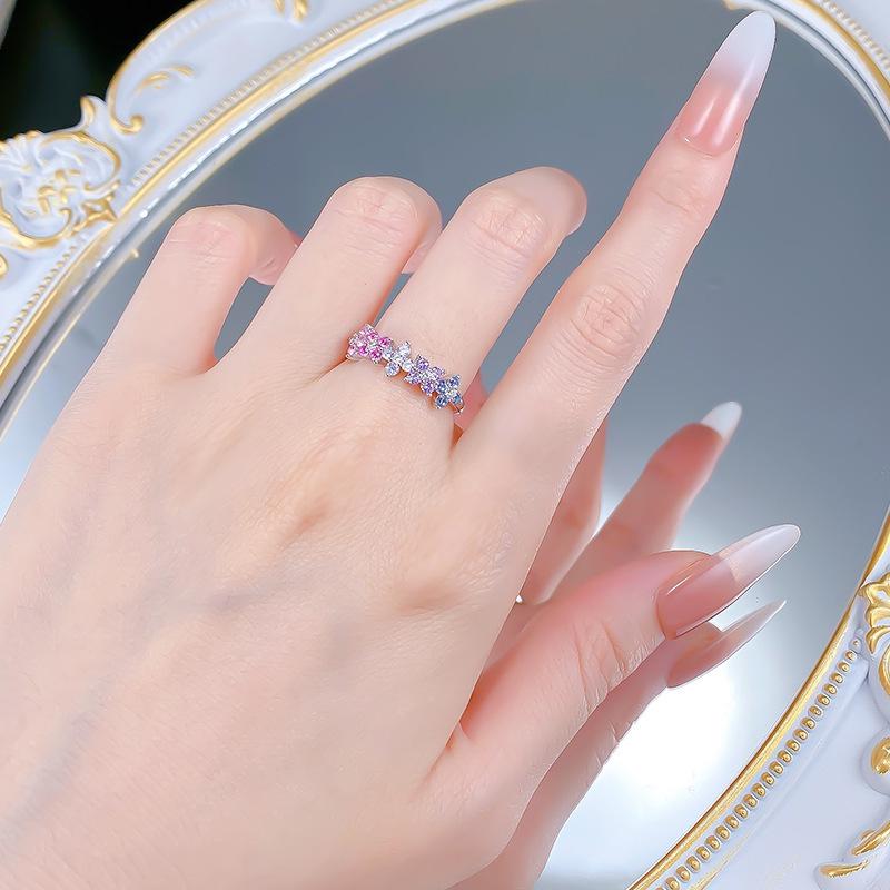 Zhuozhifan S925 Silver Dopamine Camouflage Colored Diamond Ring - Light Luxury Fashion Style