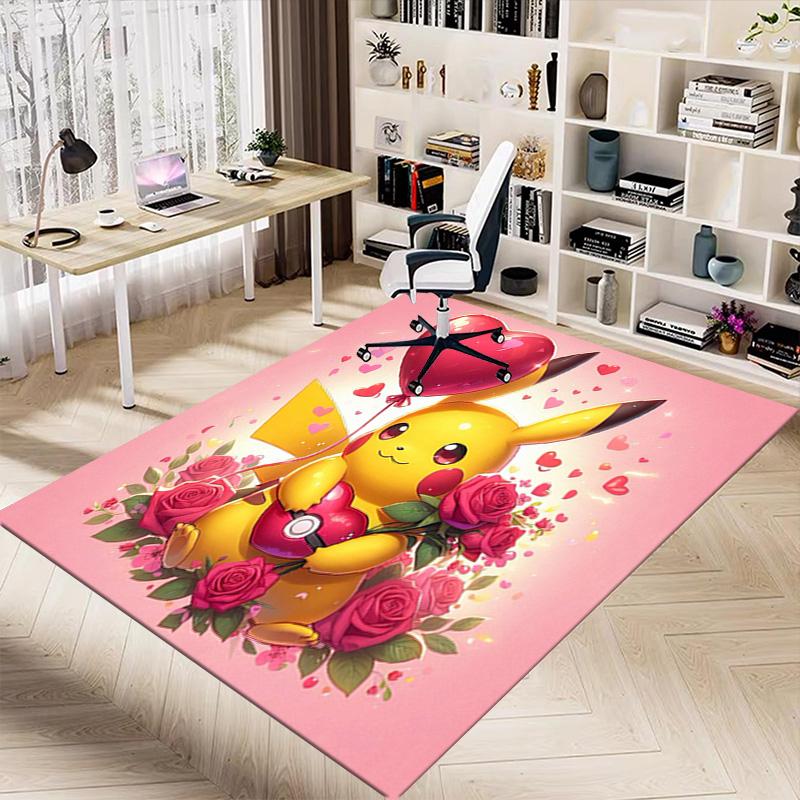 Pikachu'S Valentine Romance Carpet For Playroom Bedroom Living Room Sofa Home Decorkids Game Area Rug Nonslip Floor Mat