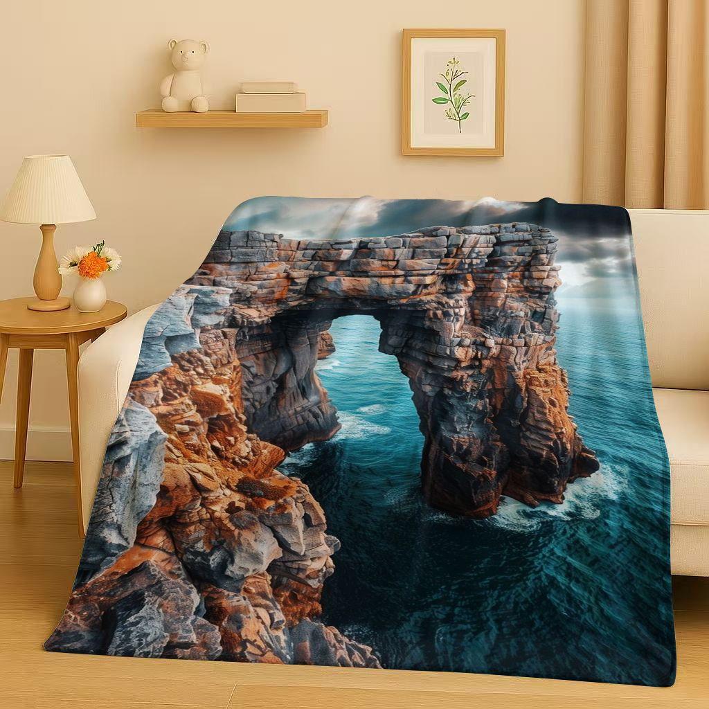 3D Beautiful Natural Scenery Sea Sky Tree Flannel Blanket,Ultra Soft Warm Plush Throw for Home Bedroom Bed Sofa Cover Kids Gift