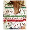 Women's Long Sleeve Shirts Sweet Cute Christmas Santa Claus Print Turn-down Collar Button Shirt Autumn New Streetwear Clothing