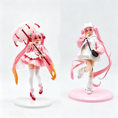 19/23cm Cute Hatsune Miku PVC Figure Umbrella Sakura Hatsune Cat Ear Hoodie Hatsune Anime Figure Model Toy Desktop Ornament Gift