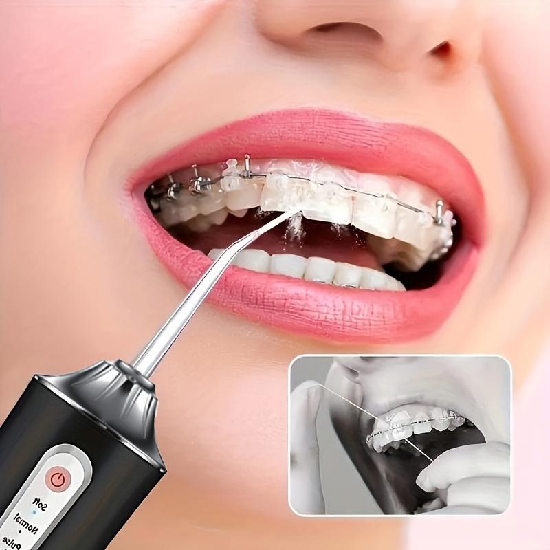 Dental Floss, Portable Cordless Oral Irrigator Cleaning 3 Modes, Waterproof Rechargeable Dental Cleaner, with 4 Nozzles
